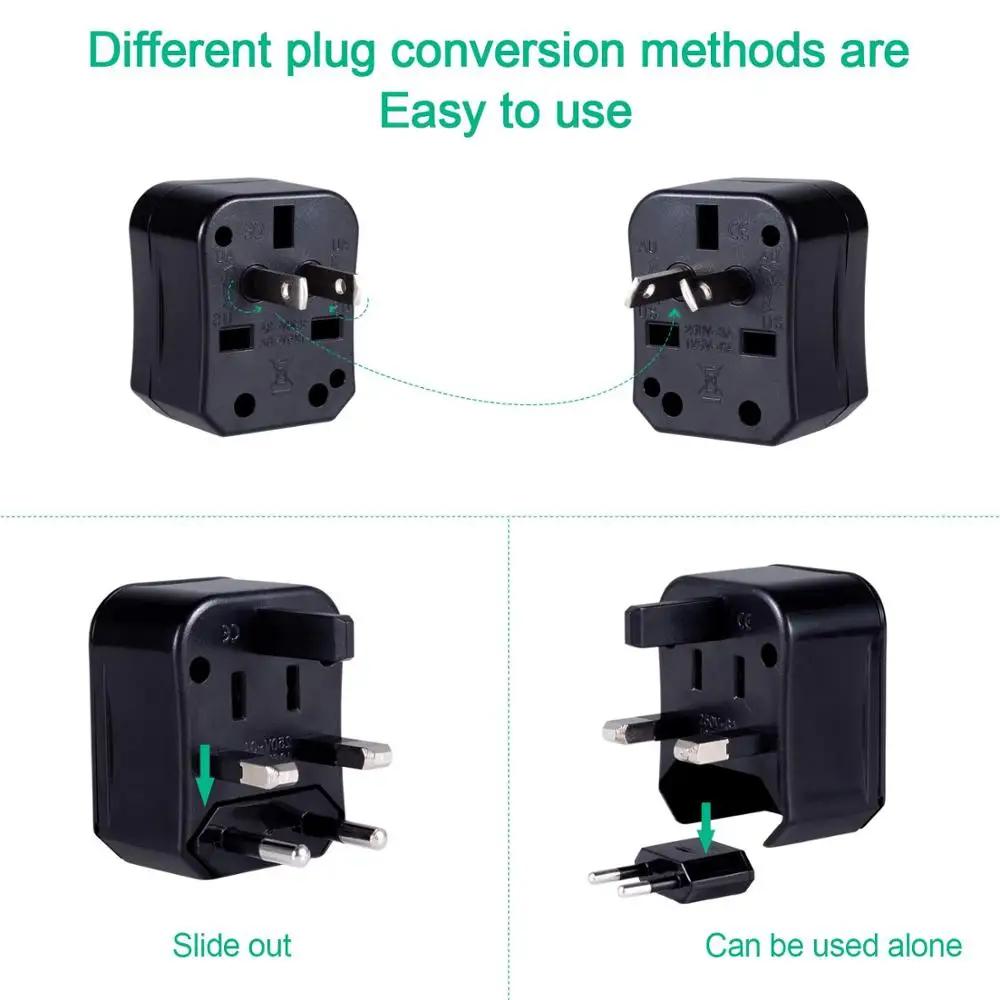 Универсальный адаптер питания для путешествий Универсальный адаптер питания подходит для настенных адаптеров переменного тока в США, ЕС, Австралии, Великобритании и т. д