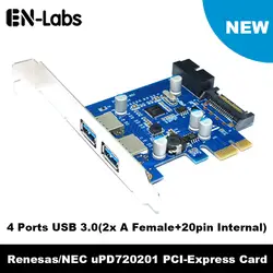 En-Labs 4 порты и разъёмы PCIE PCI-e к USB 3,0 (2 x Тип A + 20 Pin внутренний) карты расширения концентратор PCI Express Card адаптер ж/SATA мощность