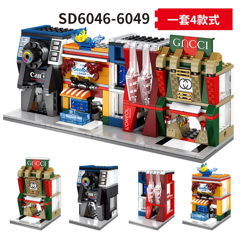 

4pcs/lot Children's building blocks toy Compatible Legoing city Mini City Street View Shop Series DIY figures Bricks kid gifts