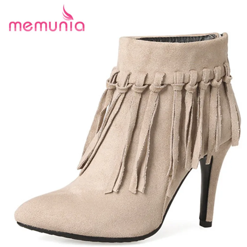 

MEMUNIA 2020 new elegant ankle boots for women fashion fringe boots sexy stiletto heels autumn pointed toe boots
