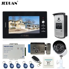 JERUAN Home 7“ LCD Video door Phone Entry Intercom System kit waterproof RFID Access Camera + 700TVL Analog Camera + E-lock