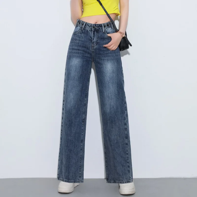 NORMOV Fashion Women Autumn Winter Wide Leg Jeans High Waist Zipper Pockets Loose Vintage Streetwear Blue Jeans Trousers NORMOV Fashion Women Autumn Winter Wide Leg Jeans High Waist Zipper Pockets Loose Vintage Streetwear Blue Jeans Trousers