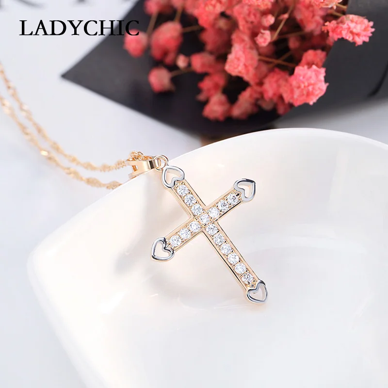 LADYCHIC AAA качественный Цирконий Крест Подвеска медный материал Bling CZ Кристалл