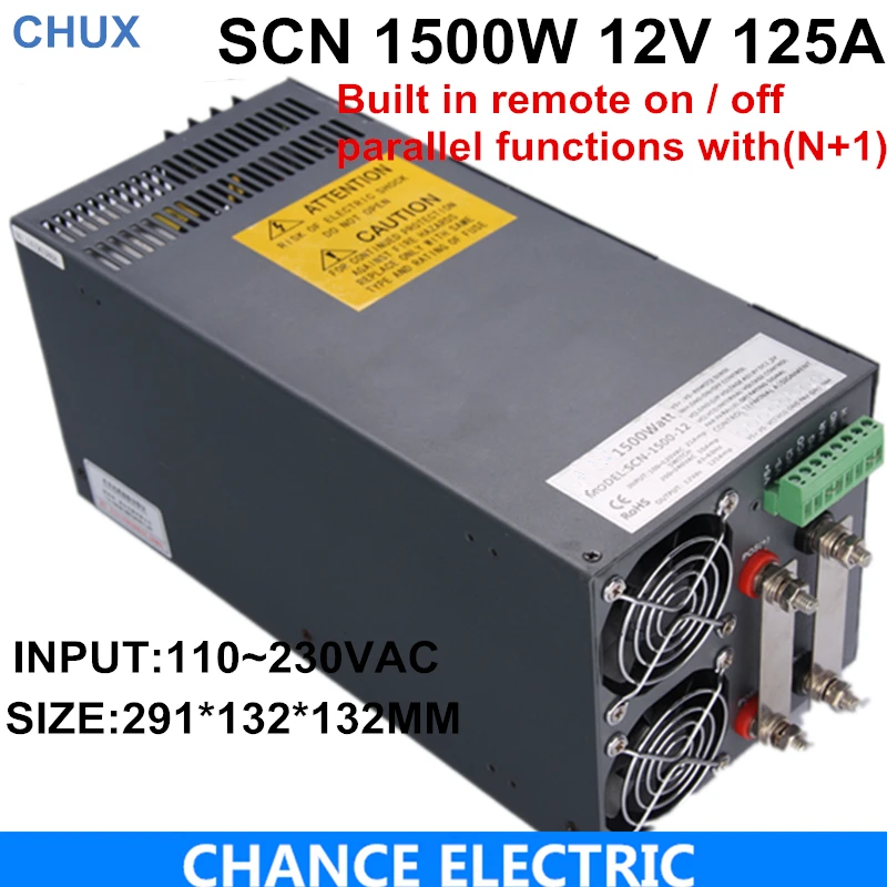 

Ce Cetified 12V 125A Switching Power Supply 1500w for cnc cctv led light SCN-1500-12