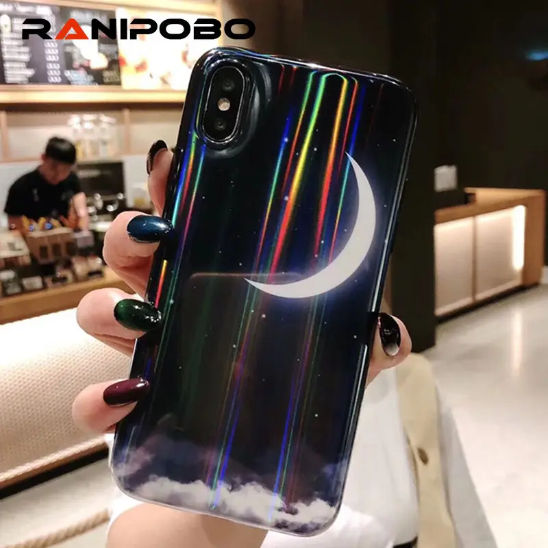 

Glossy Laser Moon Star Phone Case for iPhone X XS Max 6 6S 7 8 Plus Soft IMD Case Sky Pattern protection back cover