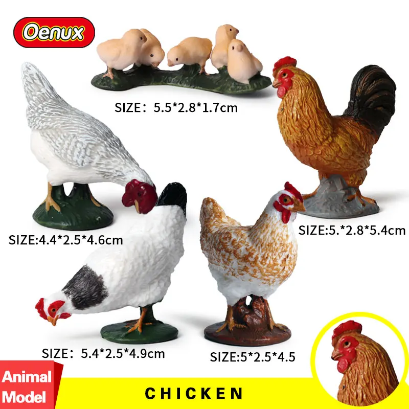 

Oenux 5pcs/set Cute Animal Chicken Family Model Action Figures Farm Animals Cock Hen Figurines Miniature Collection Toys Gift