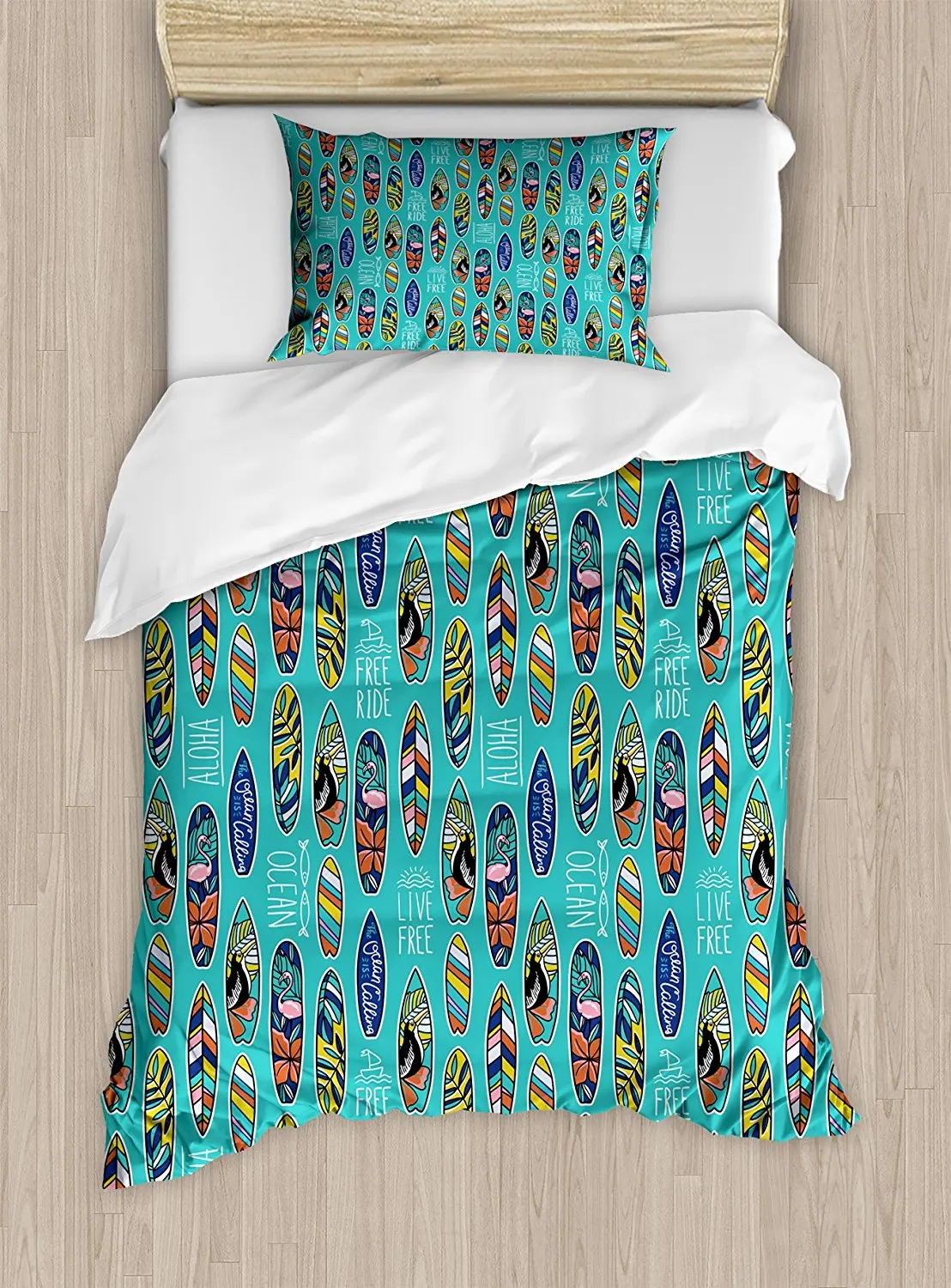 Surfboard Duvet Cover Set Aloha Hawaii Live Free Ocean Water Sports Surfboard Duvet Cover Set Aloha Hawaii Live Free Ocean Water Sports Inspired Pattern Coastal Inspirations Decor 4pcs Bedding In Sets From Home
