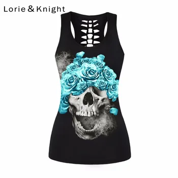 

Women's Skull Print Gothic Motorcycle Sport Sleeveless T-shirt Summer Vest Top