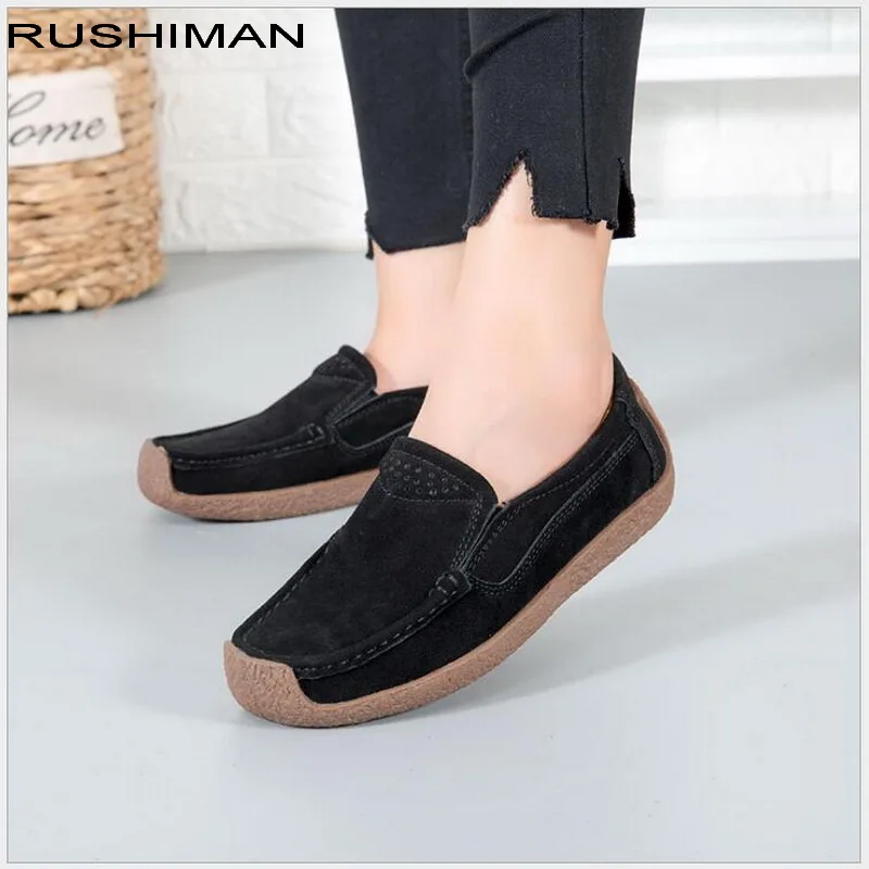 RUSHIMAN Демисезонный женская повседневная обувь замшевые Slip-On Женские туфли-лодочки обувь на платформе женские мокасины лоферы