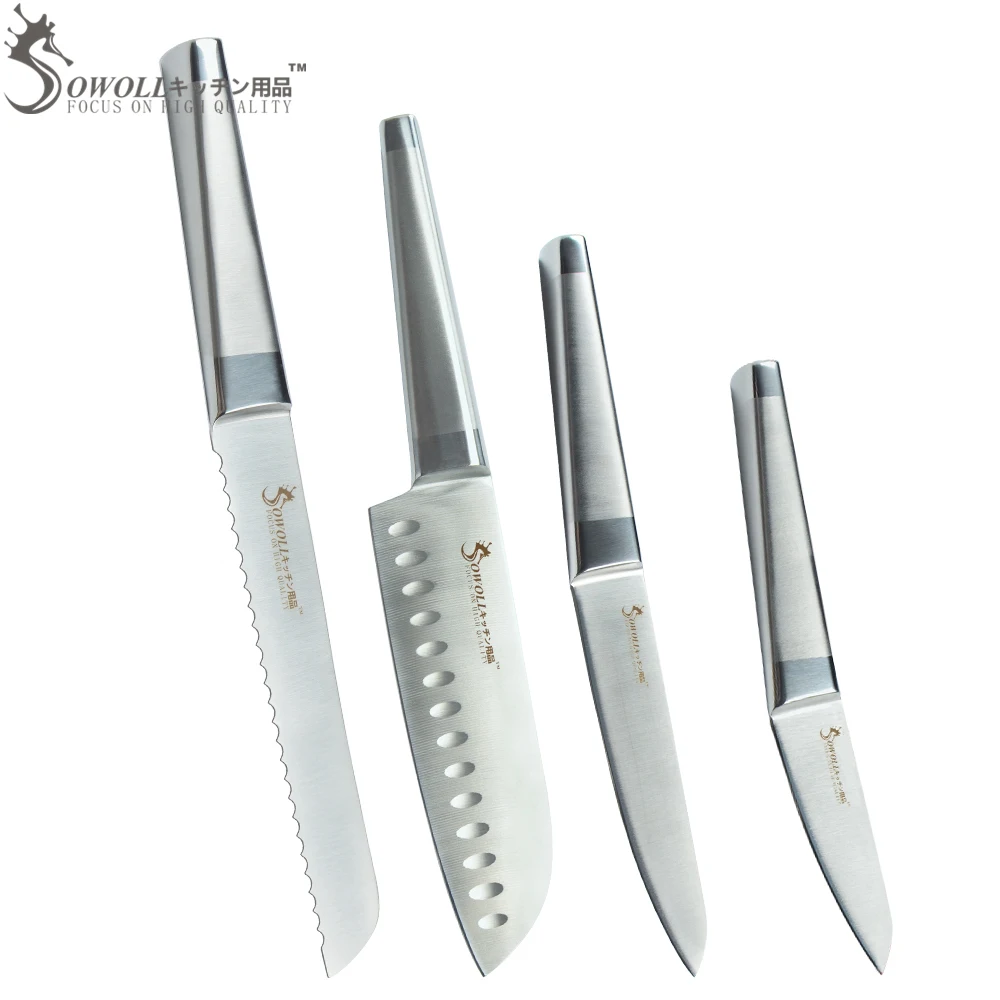 

SOWOLL Brand Stainless Steel Knife 4pcs Kitchen knives 3.5" 5" 7" 8" Durable Kitchen Accessories Sharp Cooking Tools New Arrival