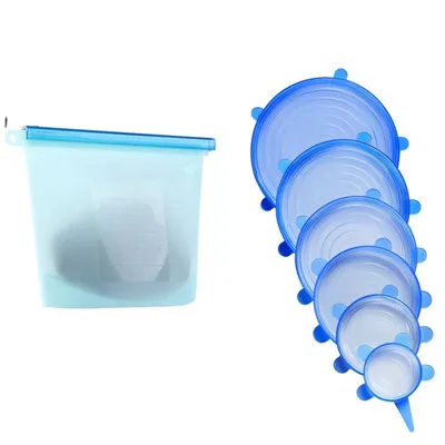 Силиконовый мешок для хранения многоразовый пакет с молнией морозильник приготовления свежих мешков, мягкая силиконовая крышка, пищевой герметичный контейнер для сумок - Цвет: Blue Blue Set