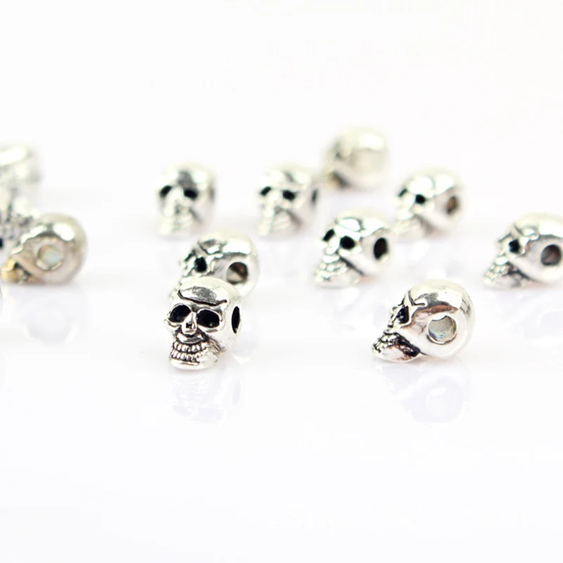 

20pcs/lot Tibetan Silver Punk Skull Metal Beads 11x6mm Zinc Alloy Hand Made Spacer Beading Findings DIY Bracelet Jewelry Making