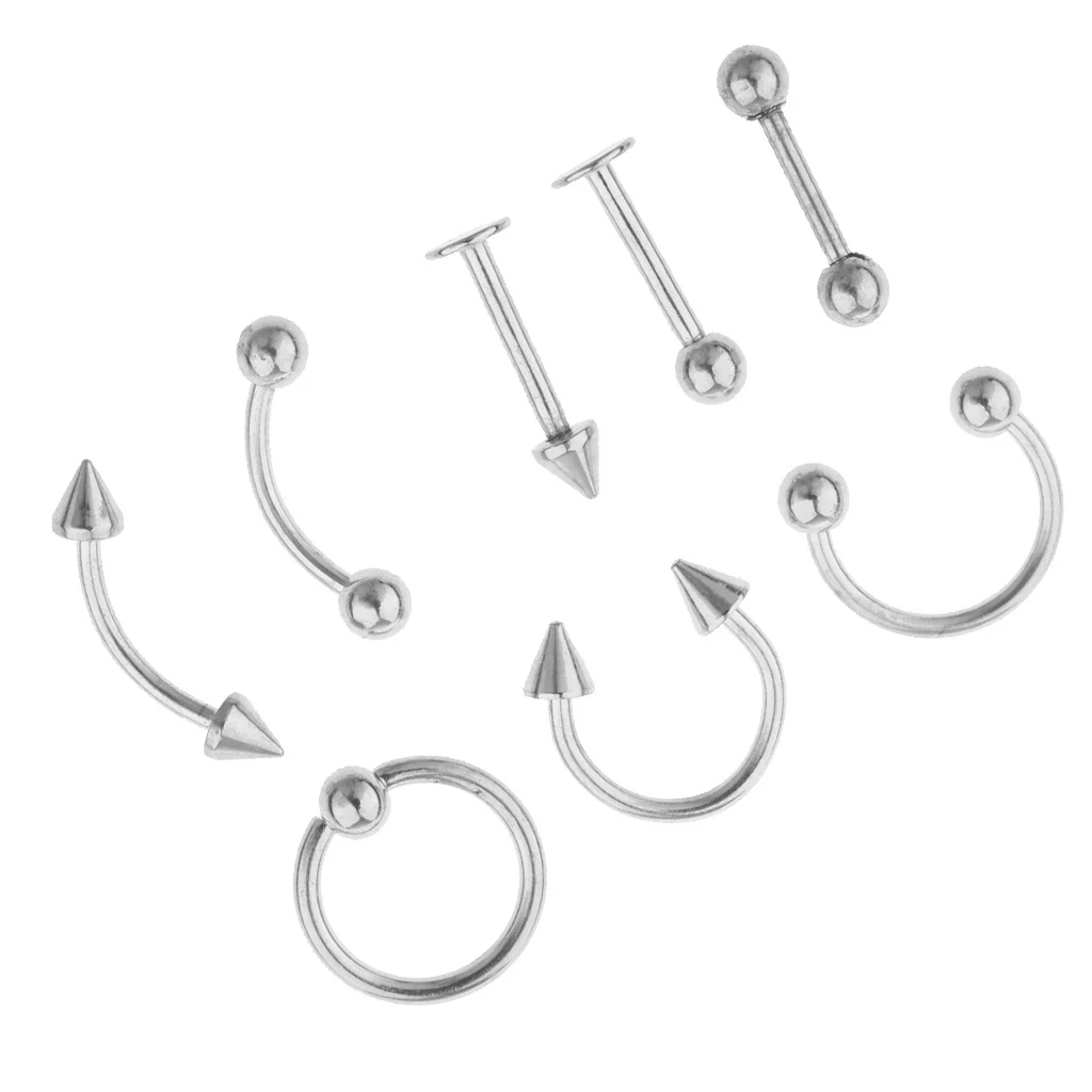 MagiDeal 8 Pieces Nose Lip Tongue Eyebrow Tragus Piercing Body Jewelry 16g