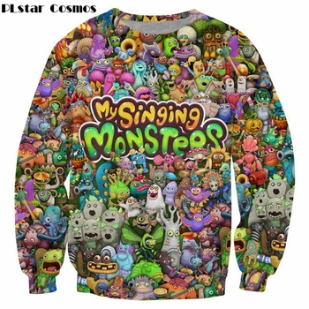 

PLstar Cosmos 2019 fashion Women/Men sweatshirts Cartoon My Singing Monsters Character Collage 3d printed Crewneck Sweatshirt