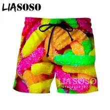 LIASOSO летние новые мужские/женские свободные шорты с 3D принтом милой забавной еды, конфет, пляжные фитнес повседневные модные шорты в стиле хип-хоп A016-06