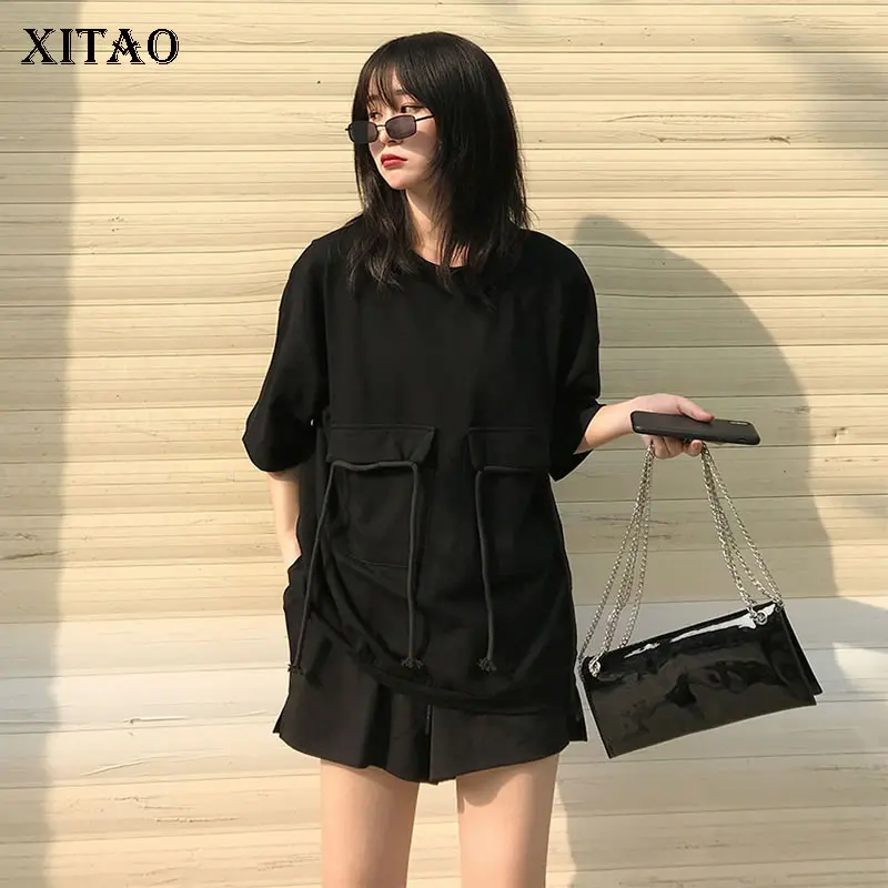 [XITAO] корейская модная новинка 2019 женская летняя Однотонная футболка с круглым