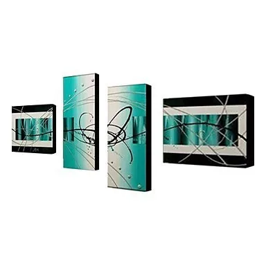 

Free Shipping Big Size 100% Hand-painted Modern Abstract Green Painting on Canvas Wall Art Picture 4 Panel Wall Art Oil Painting