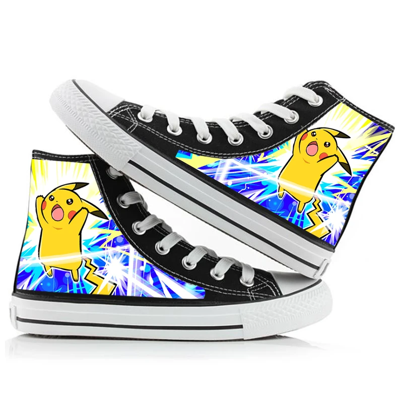 Tanie Pokemon pikachu trampki brezentowe buty mężczyźni kobiety wysokie góry studenci Cosplay Cartoon brezentowe buty przyczynowe studenci Sneakers buty