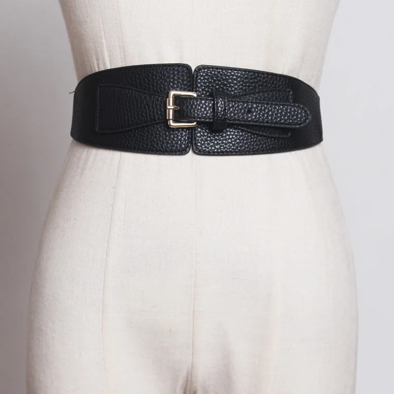 

[EAM] 2019 New Spring Summer Pu Leather Yellow Buckle Split Joint Personality Wide Belt Women Fashion Tide All-match JS766