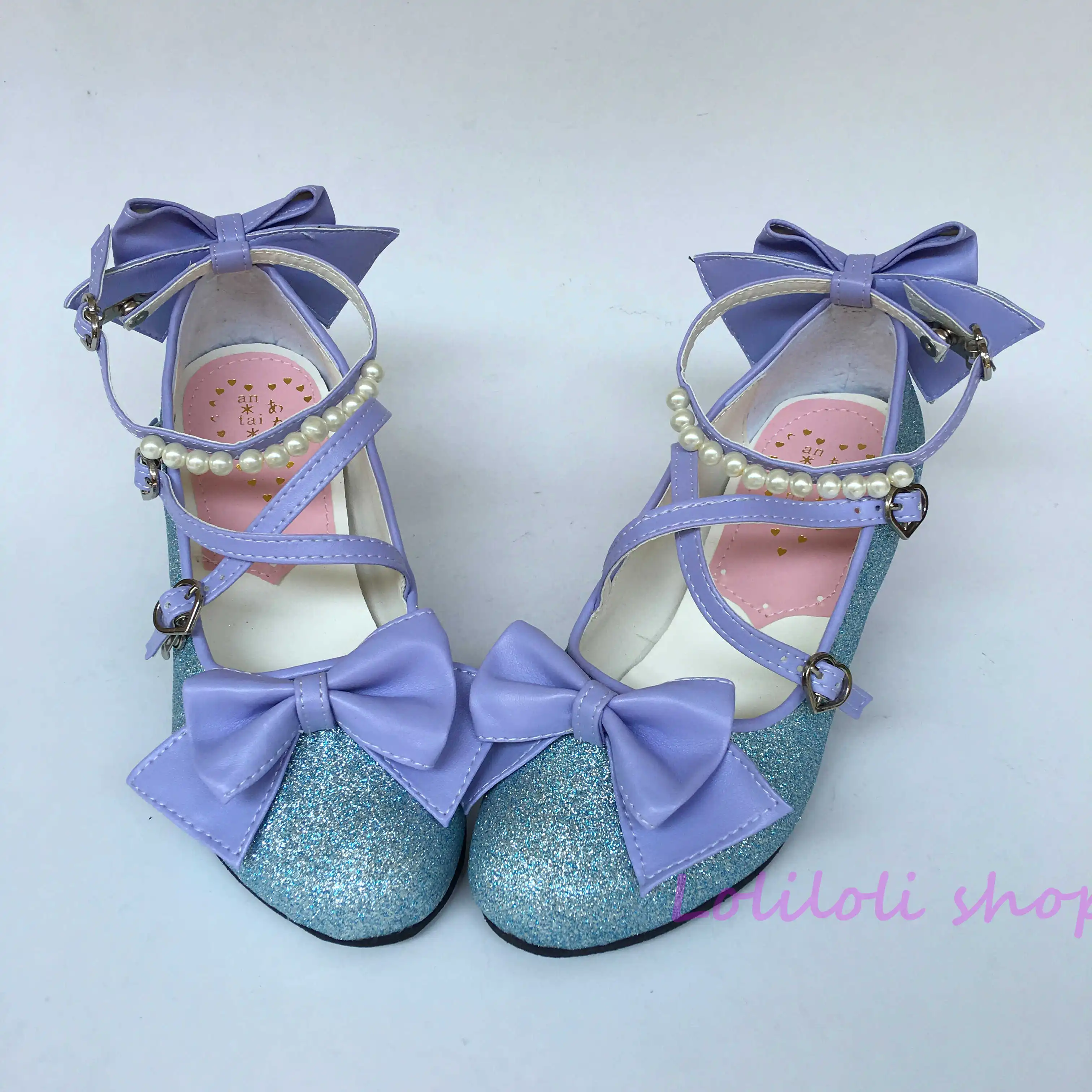 Princess sweet lolita blue shoes  butterfly bow Drawstring sandals Hand made large size shoes Japanese design customization 5006