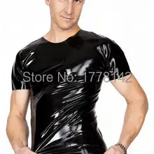 Черный сексуальный латекс футболка с короткими рукавами резиновая майка Круглый воротник плюс размер Pull On Top фетиш латекс футболка shrit