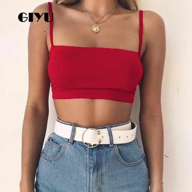 

GIYU Summer Solid Slim Camis Sleeveless Crooped Women Sexy Basic Short Tops Female 2019