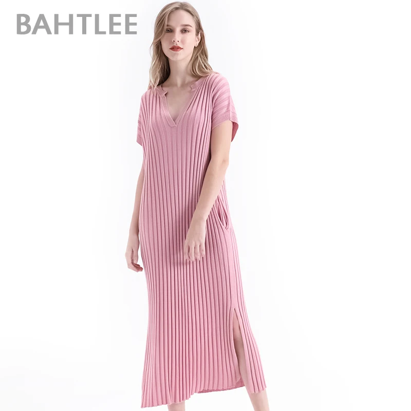 Свободные Повседневные вязаные платья футляры BAHTLEE женское однотонное