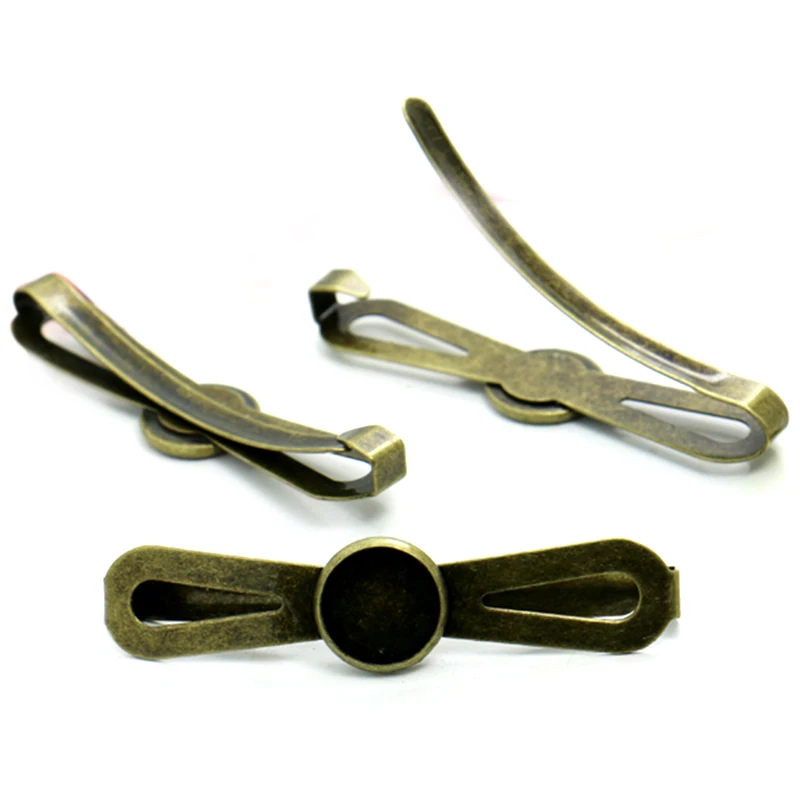 

10X inner 12mm Wholesale Bronzed Color Hair clip Blank Bezel Tray for Glass Cabochon 61mm Long