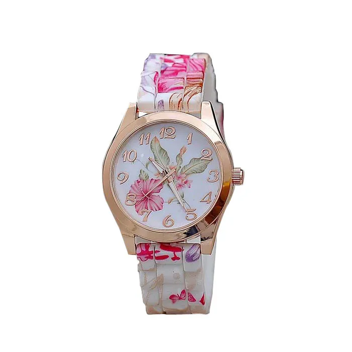 

Women Top Brand Watches Luxury Silicone Printed Flower Dial Dress Wristwatch Ladies Gift Quartz Clock Relogio feminino z0513
