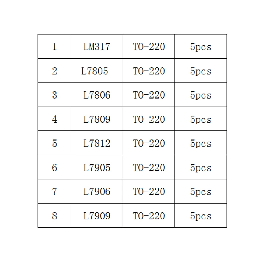 40 шт./компл. L7805-220 Mosfet транзисторный набор L7805/7806/7809/7812/7815/7905/7909 LM317 высокое Мощность набор транзисторов пакет