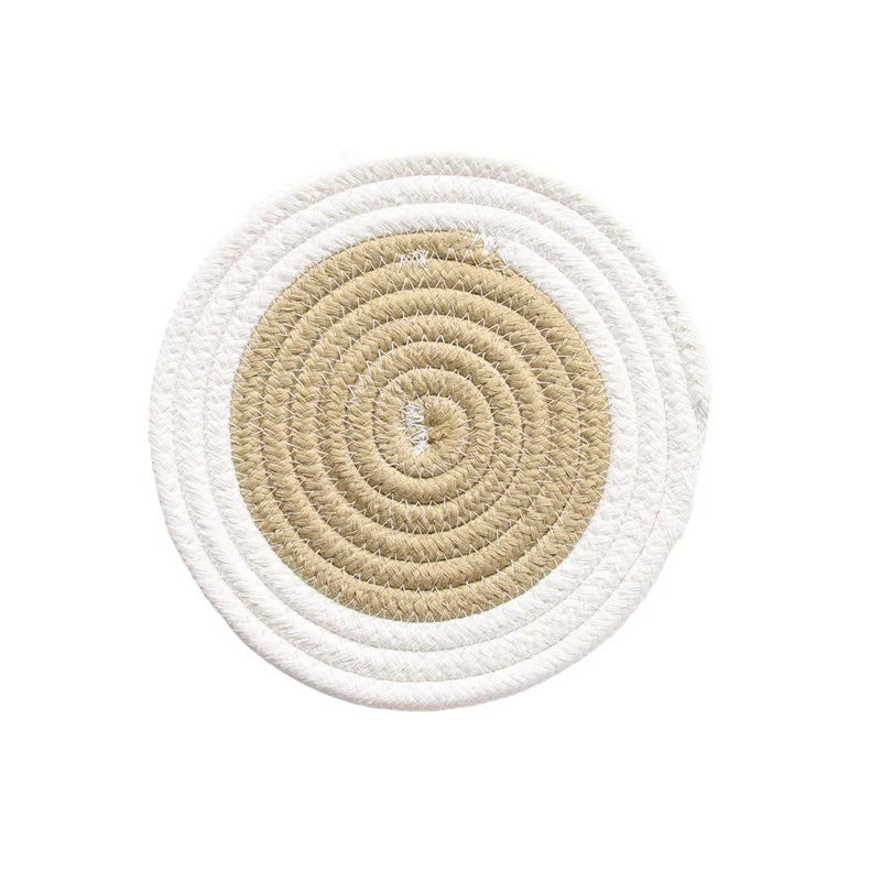 Японский стиль хлопковая веревка круглые салфетки ручной тканый коврик для столов чаша горшок изоляционные прокладки посуда напиток подставка кухонный Декор - Цвет: White Khaki