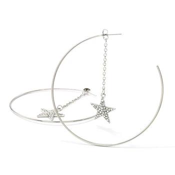 

Rhinestone star chain drop earrings Jewelry Geometric five-pointed star Line Earrings Gold color Circle Earrings For Women