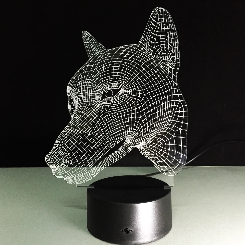 2D акрил собаки Волк Лицо 3D Оптические иллюзии свет настроение 7 цветов изменить Luminaria лава лампа Дети Ночник Новинка подарки