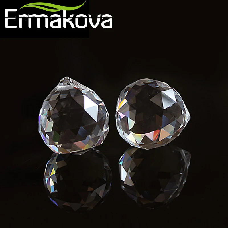 

ERMAKOVA Set of 2 Crystal Ball 30mm Clear Sphere Prisms Pendant Rainbow Sun Catcher Chakra Color DIY Hanging Faceted Prism Balls