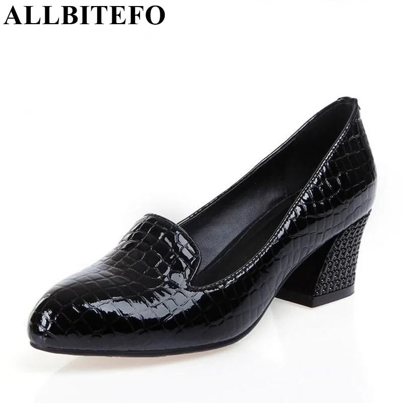ALLBITEFO Stone grain pattern black pumps thick heels women high heels new spring fashion