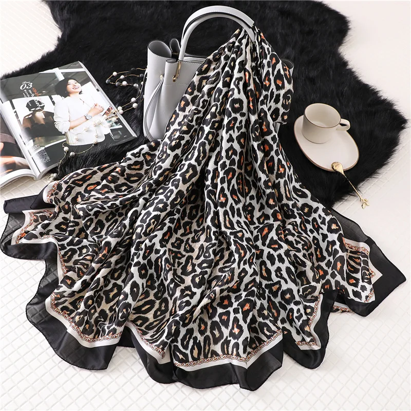 Модный Шелковый шарф под леопарда для женщин, новинка, Осень-зима, шали и палантины для девушек, цепочка, Пашмина с принтом, бандана, хиджаб - Цвет: FS42X -1