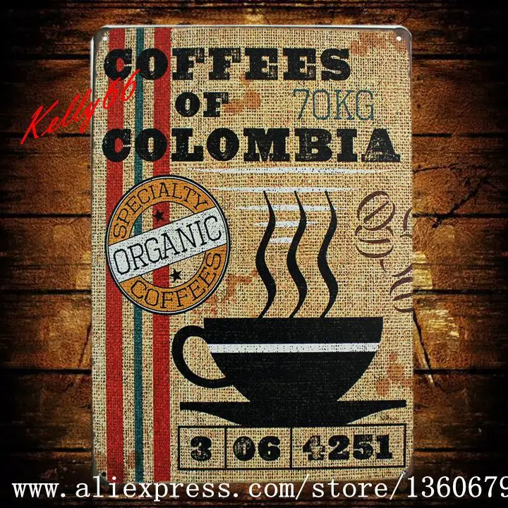 

[ Kelly66 ] 20*30 CM Size COFFEES OF COLOMBIA old Metal Plaque Wall Bar Poster Craft AA-86