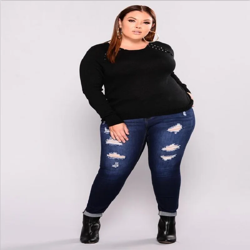 

Lguc.H Hole Jeans Large Size Woman Push Up Ripped Jeans Plus Size Stretch Distressed Torn Jeans Big Size Women Trousers 5XL 6XL