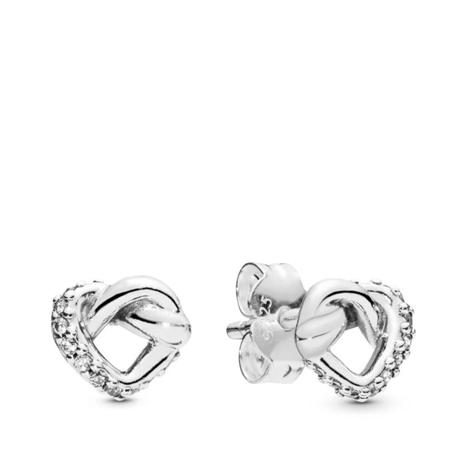 

Authentic 925 Sterling Silver Knotted Heart With Crystal Stud Earrings For Women Wedding Gift fit Lady Fine Jewelry