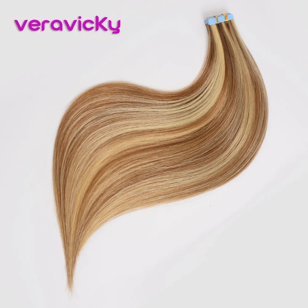 Veravicky cinta en extensiones de cabello humano Remy europeo extensiones de cabello humano recto # P8/613 Piano colores rubio de la piel trama