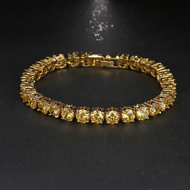 

Yellow AAA Cubic Zirconia Gold-Color Women Bracelets Pulseiras Dubai Jewelry Anniversary Bracelet For Wedding Party Gift B-009