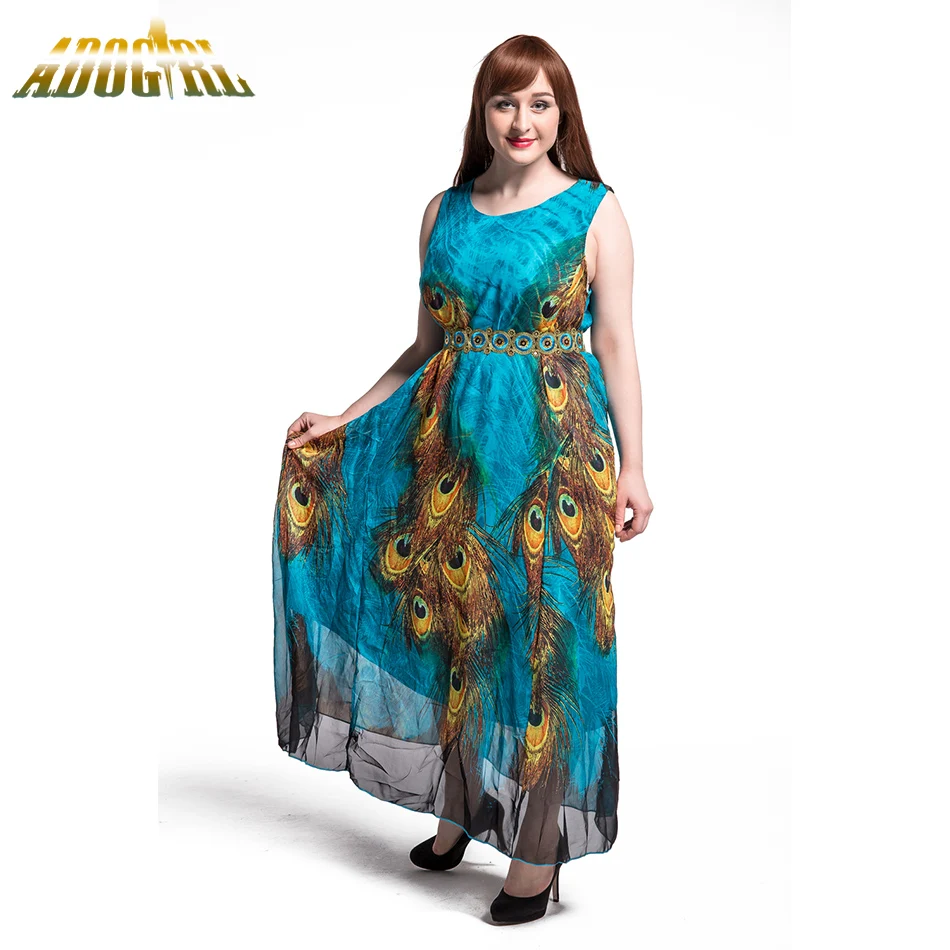 Adogirl Women Peacock Summer Dress Plus Size 7XL 8XL 6XL Vintage Long
