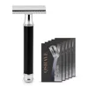 Qshave Men Manual Shaving Razor Classic Safety Razor Black Handle Double Edge Blade Stainless Steel Metal with 5 blades as gift ► Photo 3/6