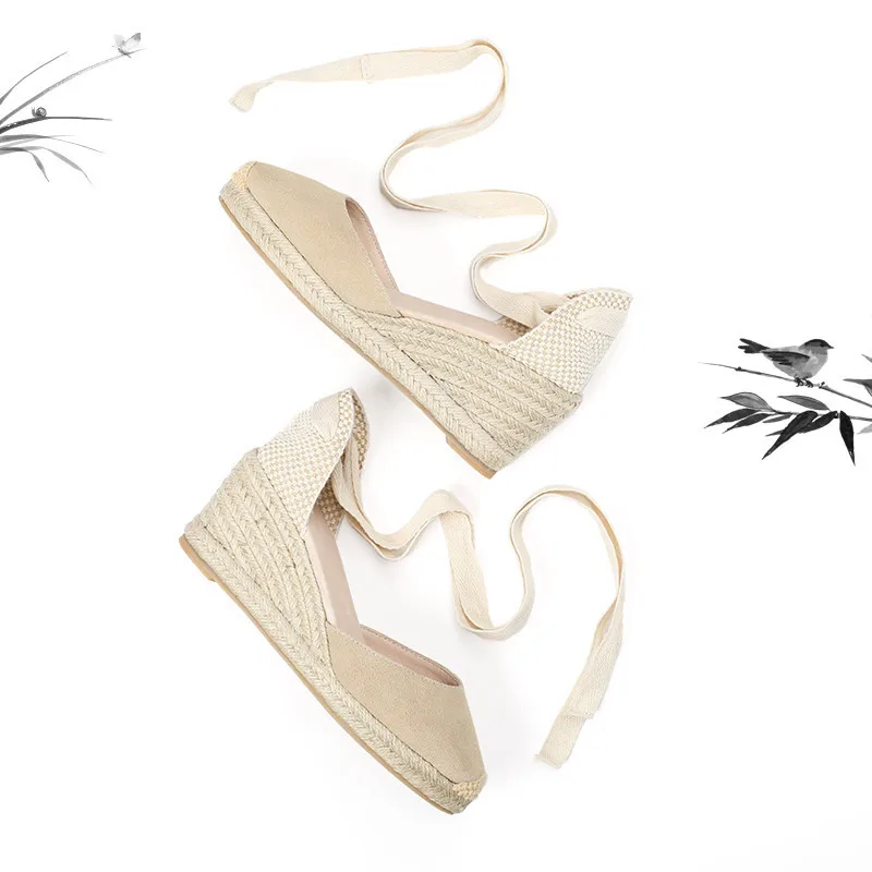 Bohemian Women Sandals Espadrilles Ankle Strap Straw Platform Wedges For Female Shoes Cow Suede Lady High Heels Sandal Big Size  (7)