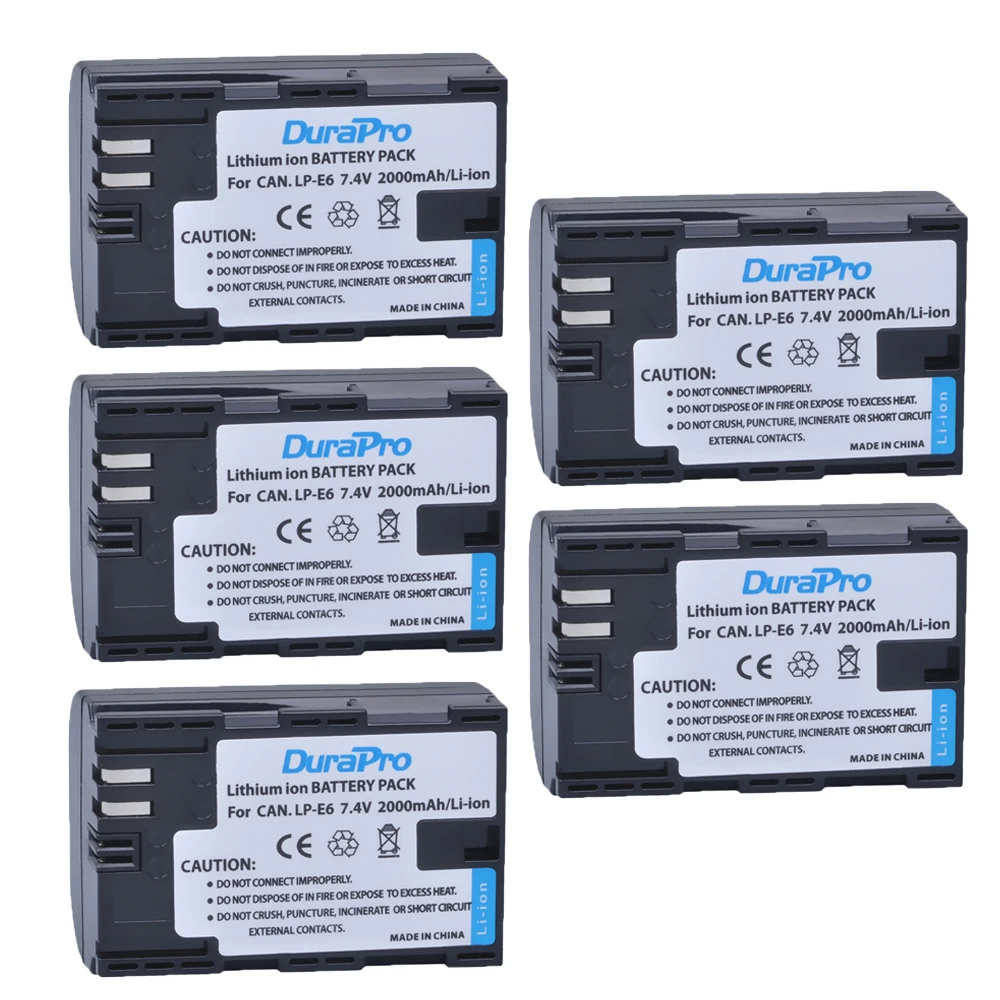 5pc LP E6 LPE6 LP E6 LP E6N Camera Battery For Canon EOS 5DS R 5D Mark II 3 5D Mark III 6D 7D