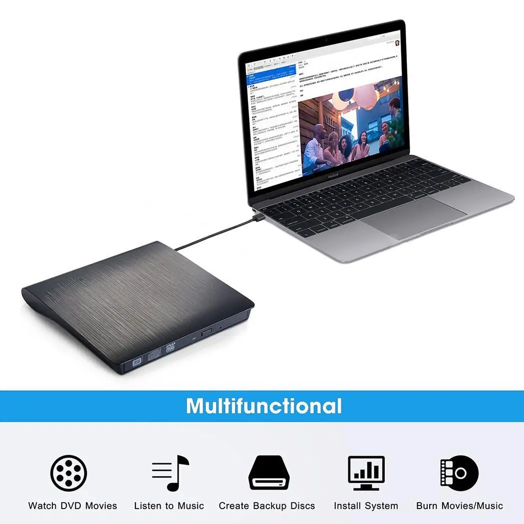 Coocheer внешний CD Привод тонкий внешний USB 3,0 портативный CD накопитель DVD CD Привод Rewriter горелки лоток тип - Цвет: black