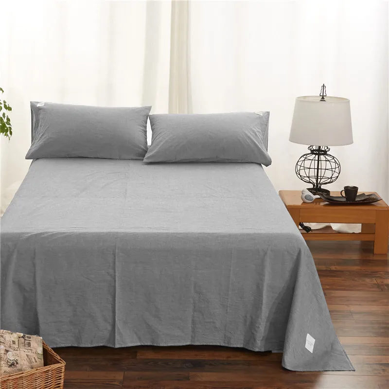 

European Style Gray High Quality Cotton 3Pcs Bed Sheet Set,Solid Color Flat Sheet Pillowcase High-Grade Bedsheet, 245x270cm Size