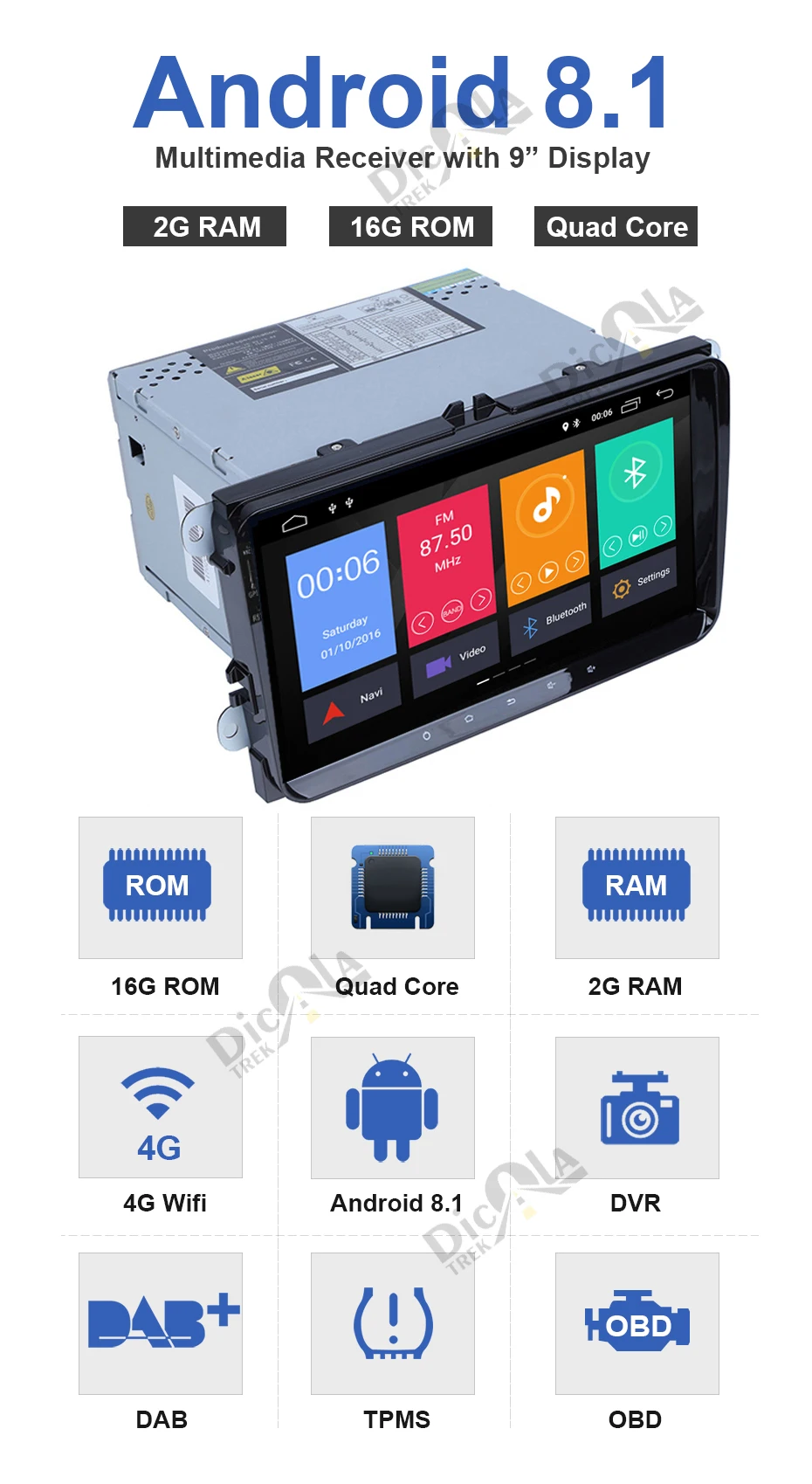 Perfect 9"IPS HD Android 8.1 Quad Core Car Player Radio GPS No DVD for vw Volkswagen Golf Plus Passat CC Touran Tiguan Sharan Skoda Seat 3