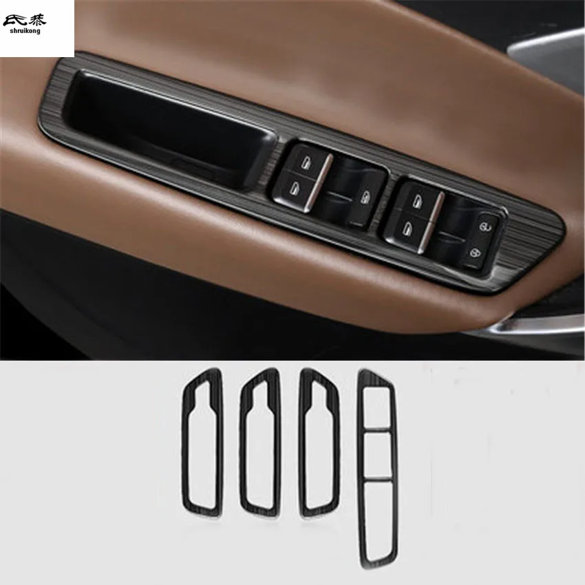 

4pcs/lot Car sticker stainless steel carbon fiber grain car window lift panel decoration cover for 2016 2017 2018 Geely Atlas