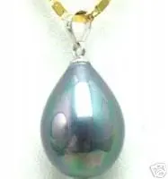 

SALE! Big 12*15MM Drop Gray Shell Pearl Pendants with Stering Silver 925 16" Chain-nec5371 Wholesale/retail Free shipping